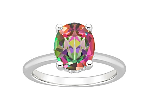 10x8mm Oval Mystic Topaz With Diamond Accents Rhodium Over Sterling Silver Hidden Halo Ring