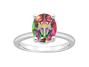 10x8mm Oval Mystic Topaz With Diamond Accents Rhodium Over Sterling Silver Hidden Halo Ring
