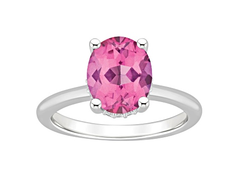 10x8mm Oval Pink Topaz With Diamond Accents Rhodium Over Sterling Silver Hidden Halo Ring