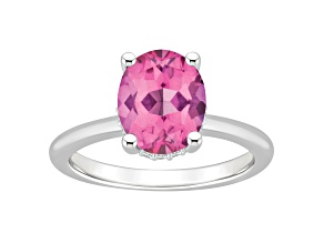 10x8mm Oval Pink Topaz With Diamond Accents Rhodium Over Sterling Silver Hidden Halo Ring