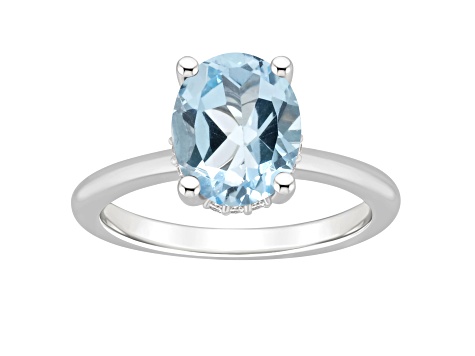 10x8mm Oval Sky Blue Topaz With Diamond Accents Rhodium Over Sterling Silver Hidden Halo Ring