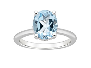 10x8mm Oval Sky Blue Topaz With Diamond Accents Rhodium Over Sterling Silver Hidden Halo Ring