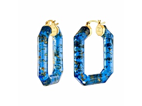 14K Yellow Gold Over Sterling Silver Lucite Hoops in Blue with Glitter