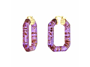 14K Yellow Gold Over Sterling Silver Lucite Hoops in Purple with Glitter