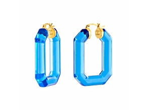 14K Yellow Gold Over Sterling Silver Lucite Hoops in Blue