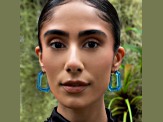 14K Yellow Gold Over Sterling Silver Acrylic Hoops in Blue