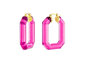 14K Yellow Gold Over Sterling Silver Lucite Hoops in Pink