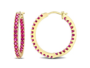 2.80ctw Created Ruby Inside Outside Hoop Earrings in 10K Yellow Gold