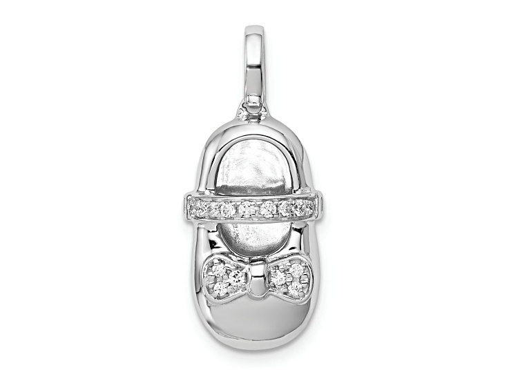 Rhodium Over 14k White Gold Diamond Baby Girl Shoe Pendant