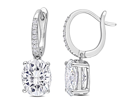 5 1/5 CT DEW Oval Created Moissanite Drop Earrings in Sterling Silver