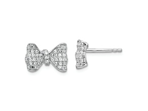 Rhodium Over Sterling Silver Cubic Zirconia Bow Post Earrings