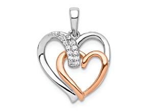 14k White Gold and 14k Rose Gold Diamond Double Heart Pendant