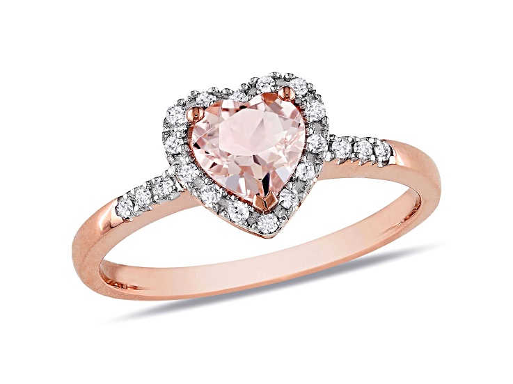 Morganite and Diamond 10K Rose Gold Heart Ring 0.73ctw