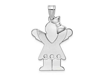 Picture of Rhodium Over 14k White Gold Satin Complete Girl with Bow on Right Diamond Charm