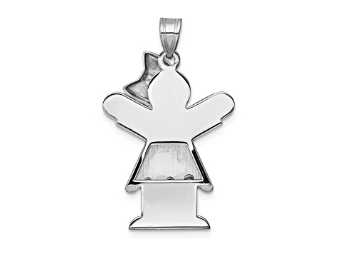 Rhodium Over 14k White Gold Satin Complete Girl with Bow on Right Diamond Charm