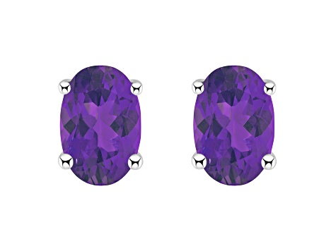 6x4mm Oval Amethyst 14k White Gold Stud Earrings