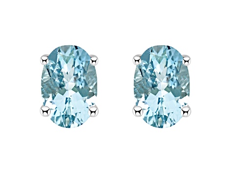 6x4mm Oval Aquamarine 14k White Gold Stud Earrings