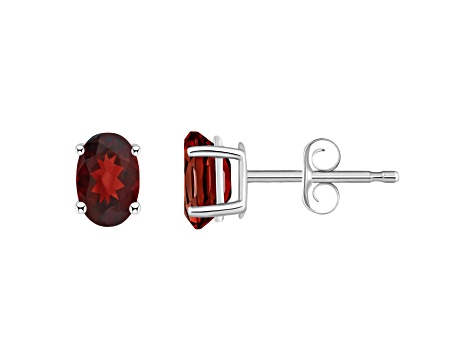 6x4mm Oval Garnet 14k White Gold Stud Earrings