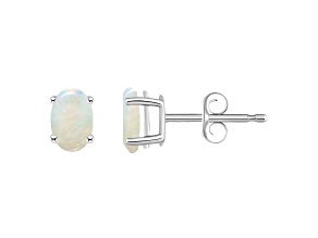 6x4mm Oval Opal 14k White Gold Stud Earrings