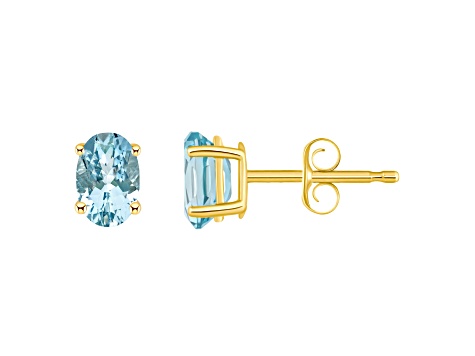 6x4mm Oval Aquamarine 14k Yellow Gold Stud Earrings