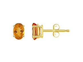 6x4mm Oval Citrine 14k Yellow Gold Stud Earrings