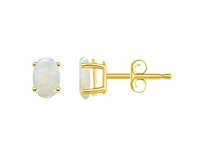 6x4mm Oval Opal 14k Yellow Gold Stud Earrings