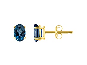 6x4mm Oval London Blue Topaz 14k Yellow Gold Stud Earrings