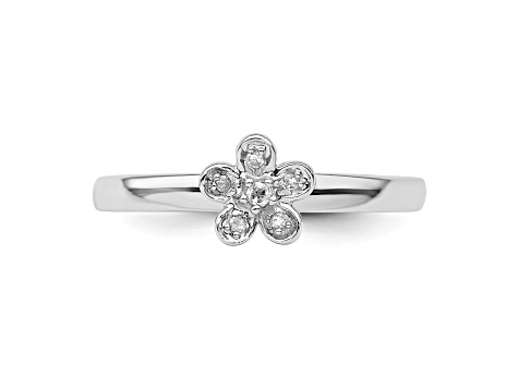 Sterling Silver Stackable Expressions Flower Diamond Ring 0.042ctw