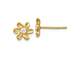 14K Yellow Gold Cubic Zirconia Children's Flower Post Earrings