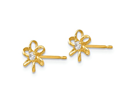 14K Yellow Gold Cubic Zirconia Children's Flower Post Earrings