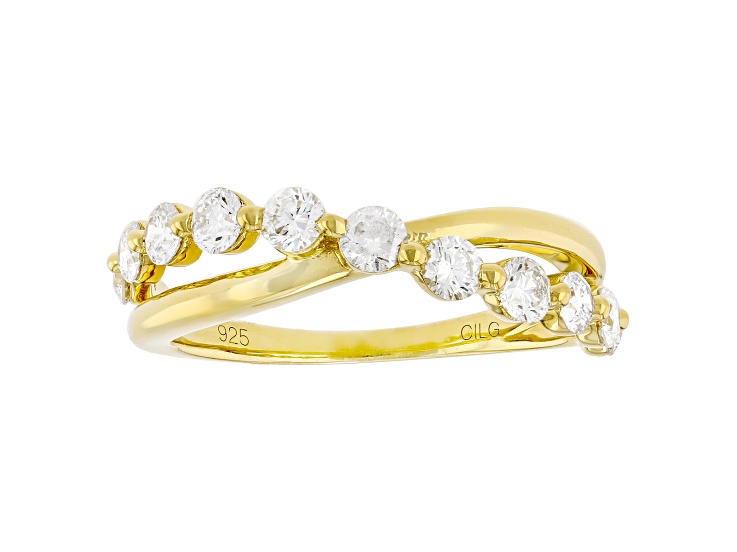 White Lab Grown Diamond Yellow Gold Over Sterling Silver Ring 090ctw 
