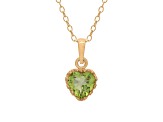 Green Peridot 14K Yellow Gold Over Sterling Silver Heart Pendant with Chain 0.86ct