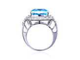 Blue and White Topaz Sterling Silver Halo Ring, 11.58ctw