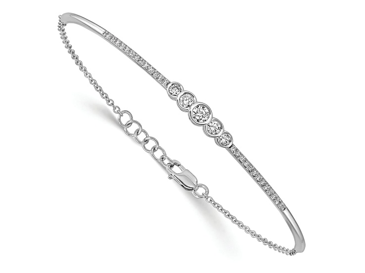 Rhodium Over 14K White Gold Lab Grown Diamond Bezel Set Bar Bracelet 0.515ctw