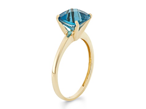 Square Cushion London Blue Topaz 10K Yellow Gold Ring 2.05ctw