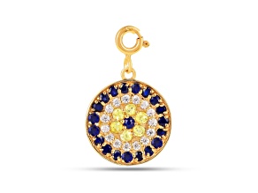 Lab Created Multi-color Sapphire 18k Yellow Gold Over Sterling Silver Evil Eye Pave Charm