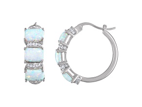 White Lab Created Opal Sterling Silver 3-Stone Earrings 2.72ctw