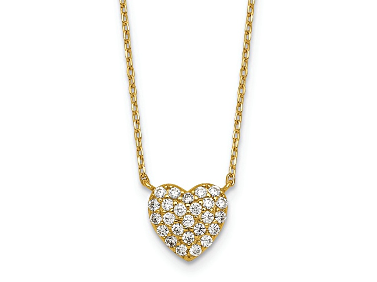 10K Yellow Gold Over Sterling Silver Polished Cubic Zirconia Heart 16-inch w/ 2" Extender Necklace