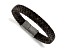 Brown Braided Leather and Stainless Steel Brushed 8.25-inch Bracelet
