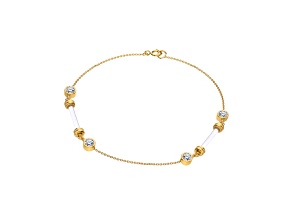 14K Yellow Gold Over Sterling Silver Acrylic and Crystal Ultra Dainty Bar Bracelet