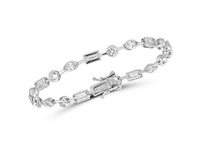 Rachel Zoe Rhodium Over Sterling Silver Mixed Shape Bezel Set Cubic Zirconia Tennis Bracelet 9.25ctw
