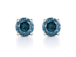 Blue Lab-Grown Diamond 14kt White Gold Stud Earrings 2.00ctw