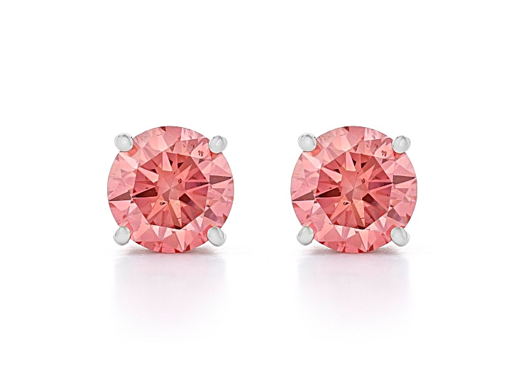 Pink Lab-Grown Diamond 14K White Gold Solitaire Stud Earrings 2.00ctw