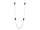 Black Agate Platinum Over Sterling Silver Paperclip Station Necklace 17x5mm