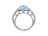 Blue and White Topaz Sterling Silver Halo with Split Shank Cocktail Ring, 9.33ctw