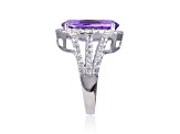 Amethyst and White Topaz Sterling Silver Halo with Split Shank Cocktail Ring, 6.58ctw
