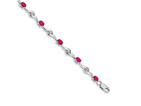 Rhodium Over 14k White Gold White Sapphire and Ruby Bracelet