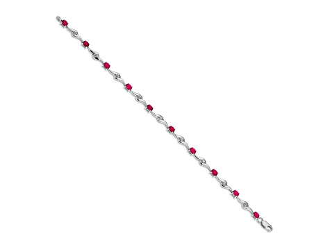 Rhodium Over 14k White Gold White Sapphire and Ruby Bracelet