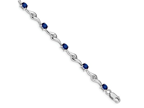 Rhodium Over 14k White Gold Blue Sapphire and White Sapphire Bracelet
