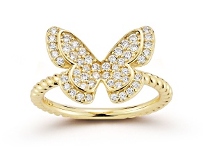 Sterling Statements 14K Yellow Gold Over Sterling Silver Pave Butterfly Ring